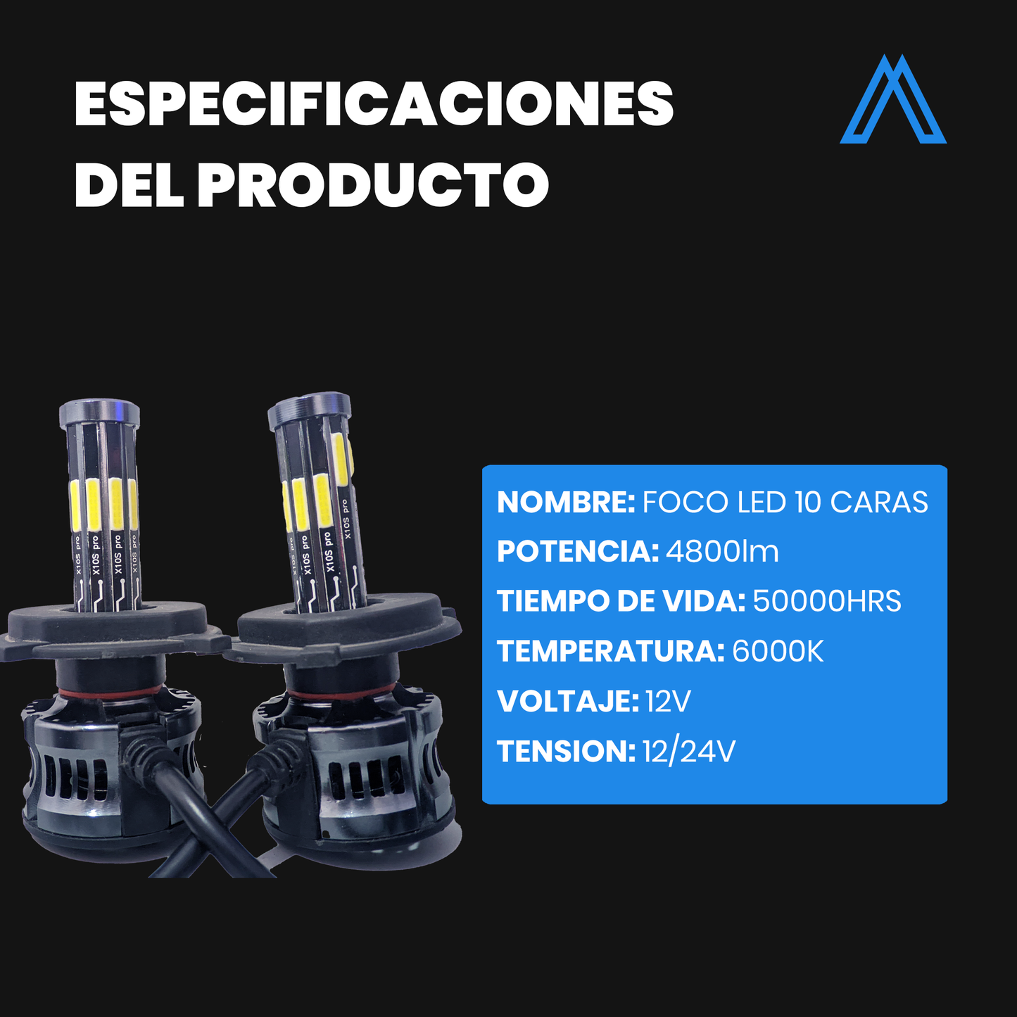 Kit Focos 10 caras Italio Turbo Alpha-X Luz Para Faro Principal