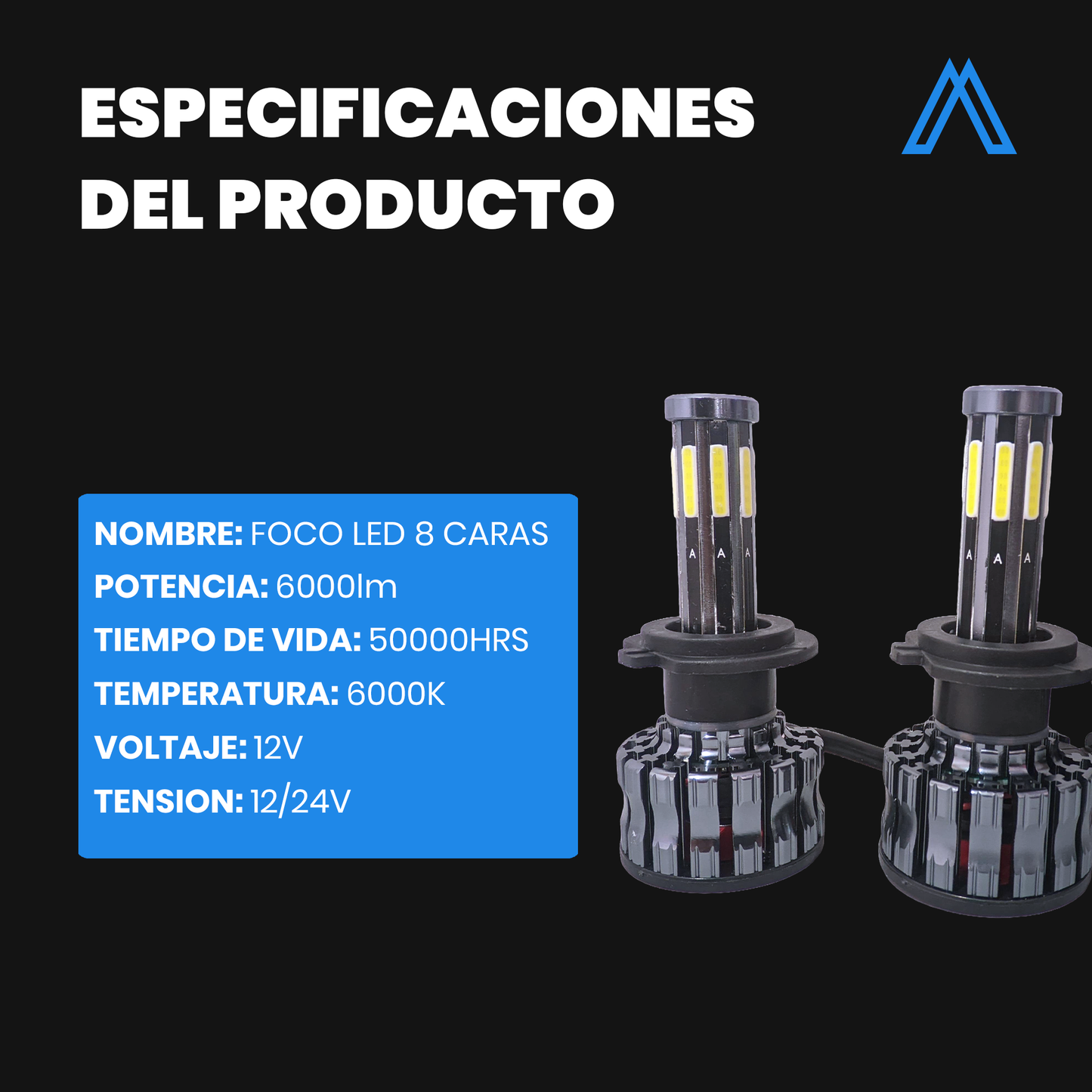 Kit Focos Led 8 Caras RacingTec Para Faro Principal Luz Para Carro K80