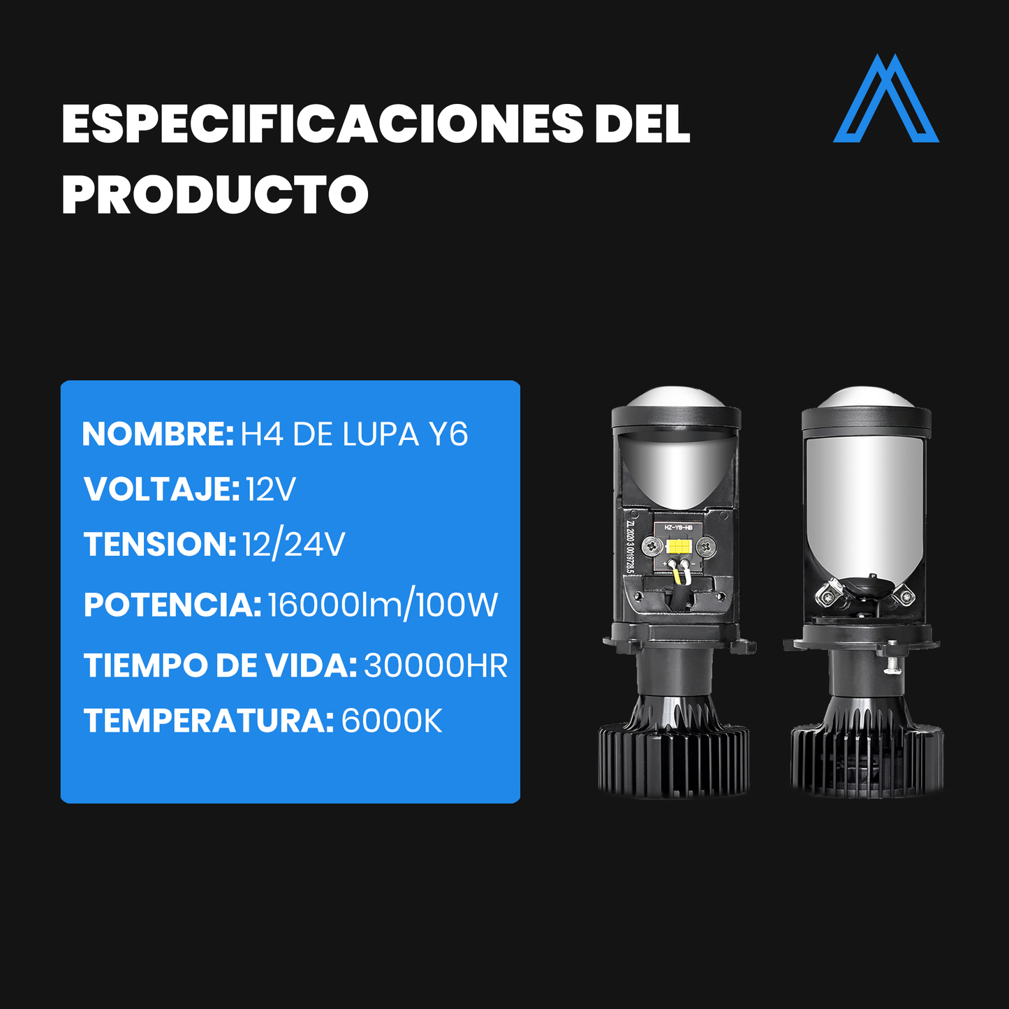 Kit de Focos H4 Y6 de Lupa Luz para Carro Potente