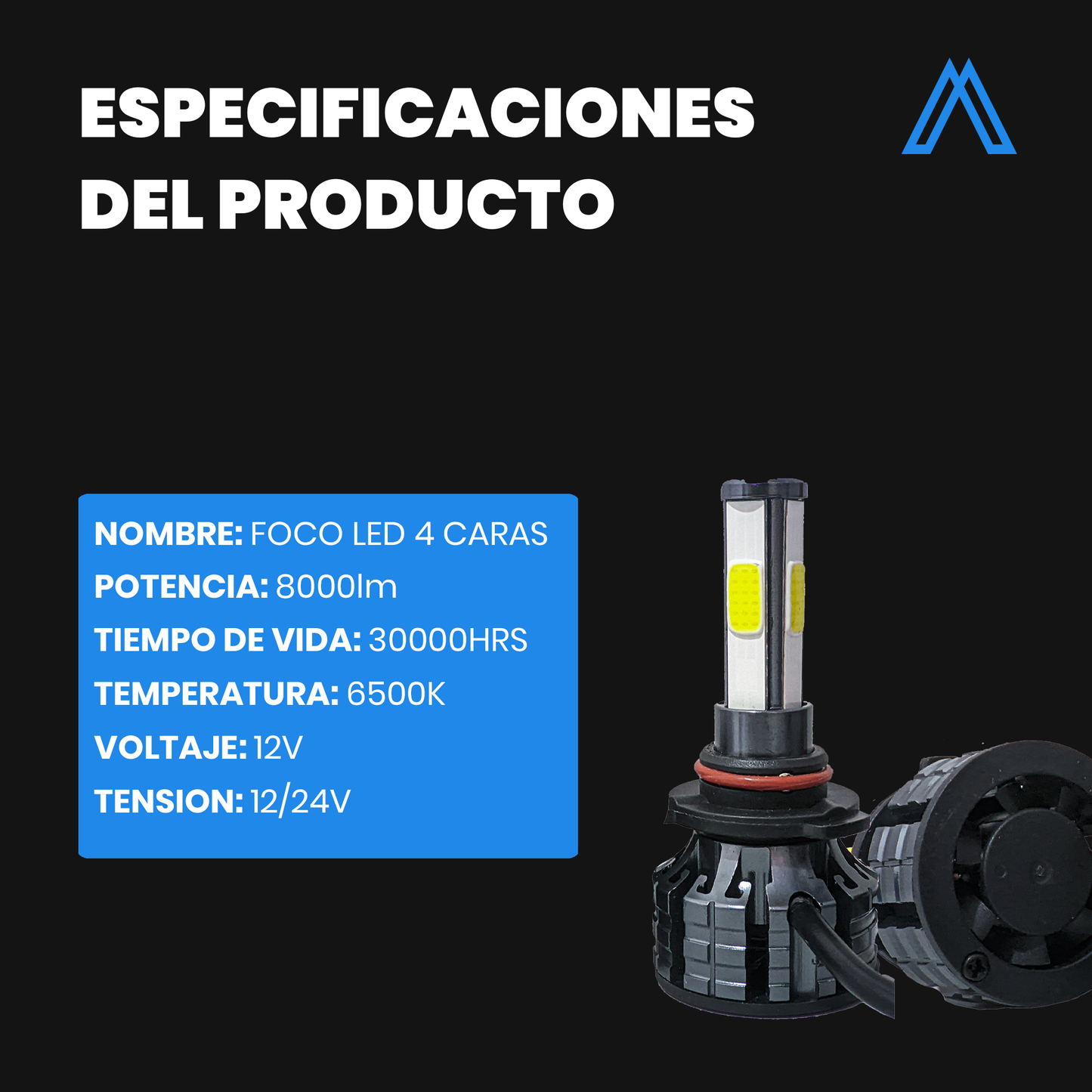 Kit de Focos Led de 4 Caras Para Faro Principal Luz Para Carro